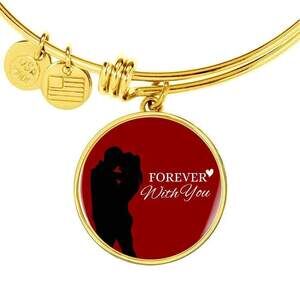 Forever With You Couple Personalized Engraved Gold Circle Bangle Bracelet Cus